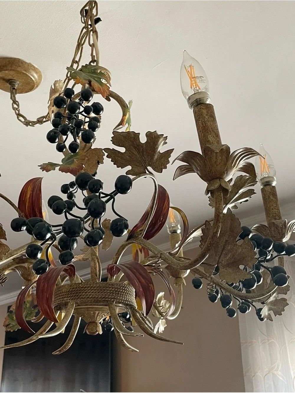 Gilded Vineyard 6-Light Floral Chandelier - Black Berry Accents